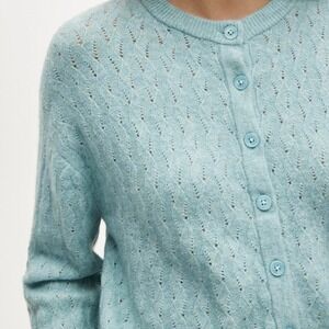 J.Crew / Supersoft Turquoise Pointelle Bubble-Hem Alpaca Cardigan NWT  / SZ XL